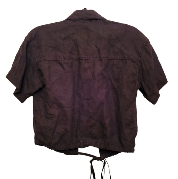 Athleta Playa Tie Top 100% Linen Wrap with Drawstring Bottom Black Size S - Picture 3 of 5